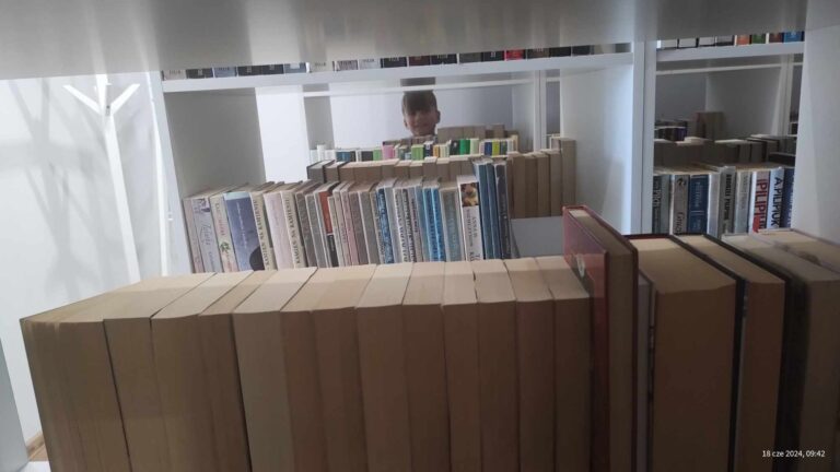 Podziwianie zasobów biblioteki przez ucznia klasy II a.