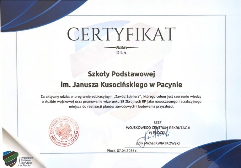 Certyfikat udziału w programie