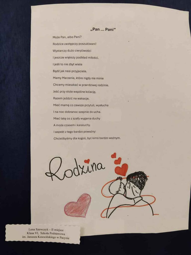 Wiersz Leny wyeksponowany na wystawie pokonkursowej