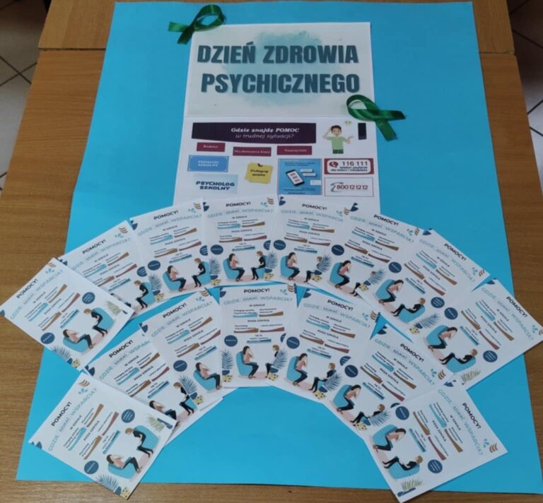 Warsztaty z pedagogiem specjalnym na temat zdrowia psychicznego - ulotki dla uczniów z informacją, gdzie można znaleźć pomoc w trudnej sytuacji. 