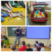 Grabek-pupil Azylu. Zebrana karma. Zajęcia prowadzone przez przedstawiciela Azylu.