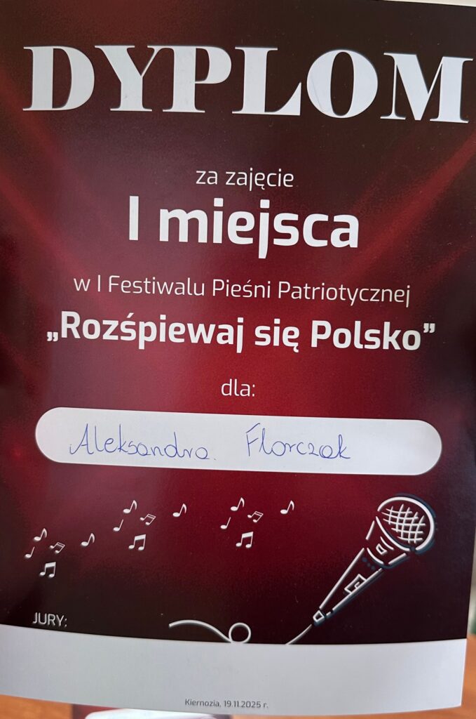 Dyplom za zdobycie I miejsca.