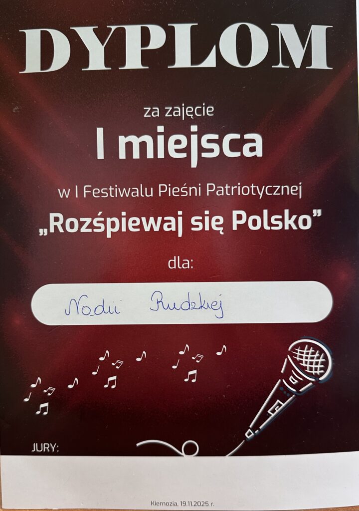 Dyplom za zdobycie I miejsca.