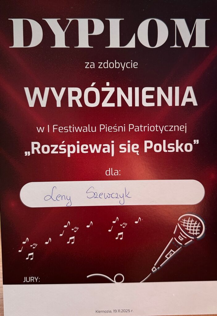 Dyplom za zdobycie wyróżnienia.