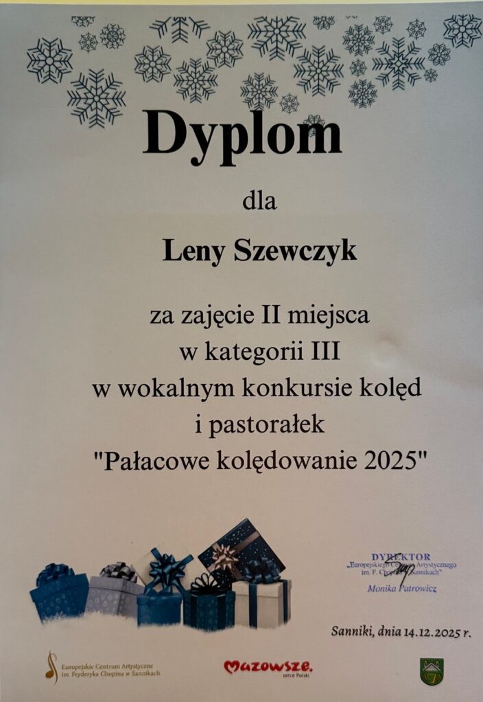 Dyplom za zdobycie II miejsca.