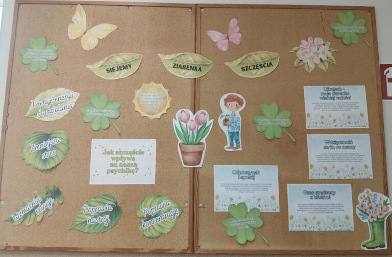 Gazetka  szkolna na temat: „Siejemy ziarenka szczęścia”.